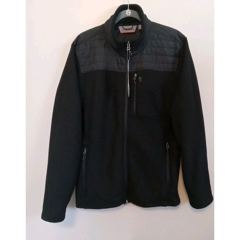 Free Country Men Jet Black Grid Fleece Lightweight Jacket Size Large‎